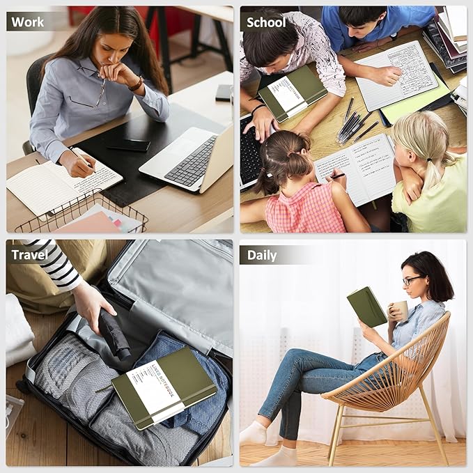 Lined Journal Notebook for Women Men, 200 Pages A5 Hardcover Leather Journals for Writing,Travel,School,Office,Work,Business,College Ruled Notebooks for Note Taking, Diary Notepad 5.7"×8.3"(Green)