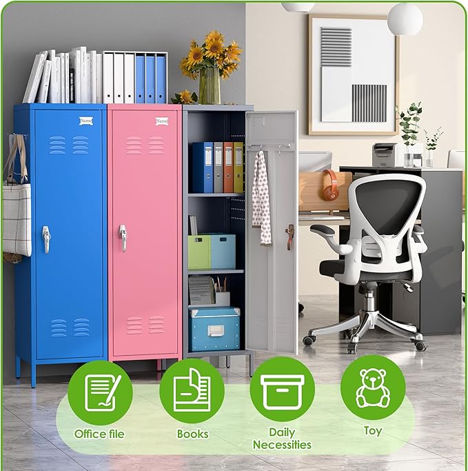 Aobabo Metal 54" H Metal Storage Locker for Employees, Lockable 1 Door with Towel Rack and 2 Side Pegboards with Hooks for School Office Gym Home, Assembly Required (Blue)