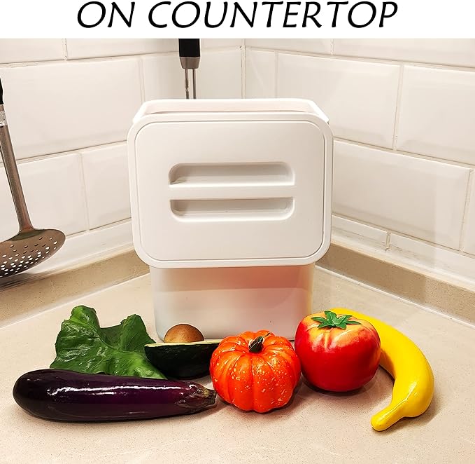 stonespace Hanging Small Trash Can with Lid Under Sink for Kitchen,1.3 Gallon/ 5L Mountable Compost Pail,Kitchen Compost Bin for Countertop, White