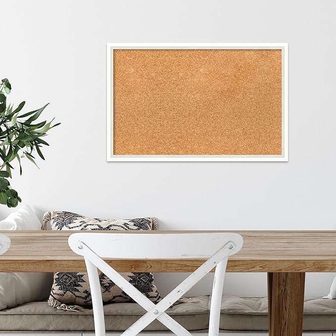 Amanti Art Natural Cork Board for Wall, 15x23 Vision Board with White Frame, Small Corkboard Office Decor for Home Organization, Modern Corkboard Pinboard to Display Items for Home Organization in