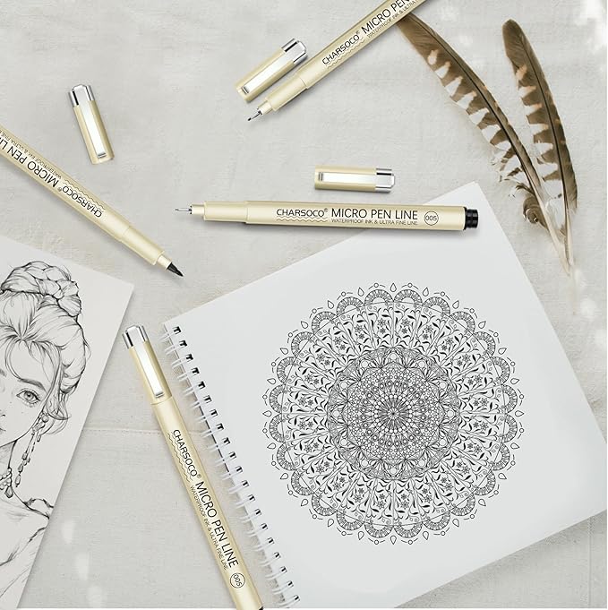 M Micro Pen, 6 Pack Black Fine Point Pen with Waterproof Archival Ink, 3mm Fineliner Ink Pens for Artist Illustration, Sketching, Anime, Manga, Technical Drawing and Scrapbooking
