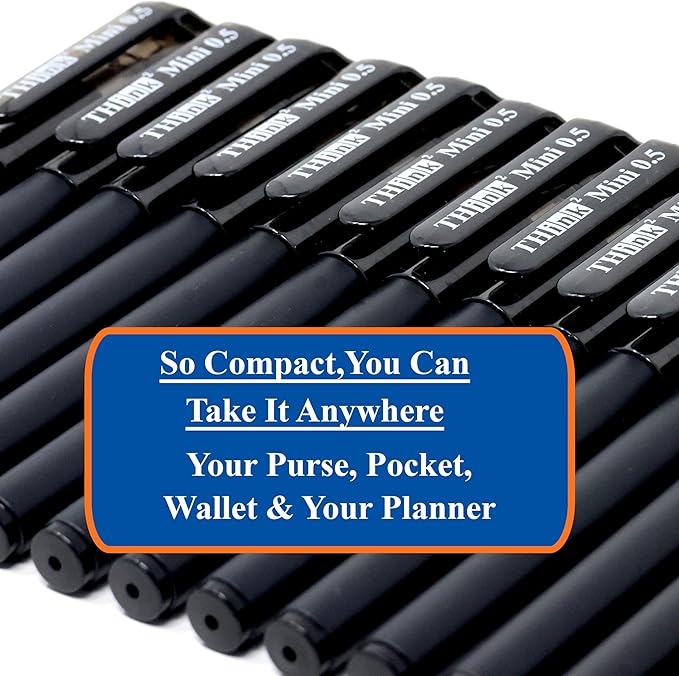 THINK2MASTER [24 Pens - Black Ink Think2 0.5mm Pocketable Mini Gel Pens. (24 Black) Fine Point Small Rollerball Pens with Smooth Quick Drying Ink.