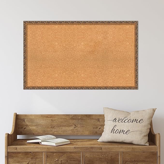 Amanti Art Natural Cork Board for Wall, 24x40 Vision Board with Bronze Frame, Large Corkboard Office Decor for Home Organization, Traditional Corkboard Pinboard to Display Items for Home Organization