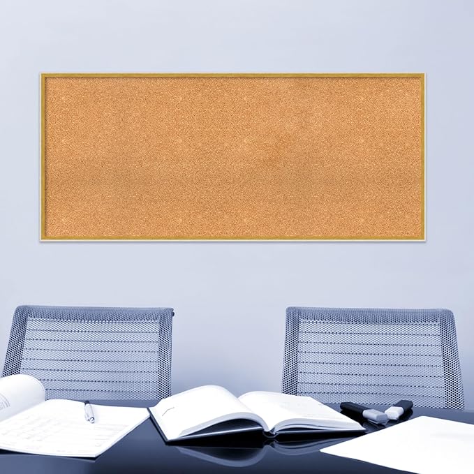 Amanti Art Natural Cork Board for Wall, 25x57 Vision Board with White Frame, Oversize Corkboard Office Decor for Home Organization, Modern Corkboard Pinboard to Display Items for Home Organization in