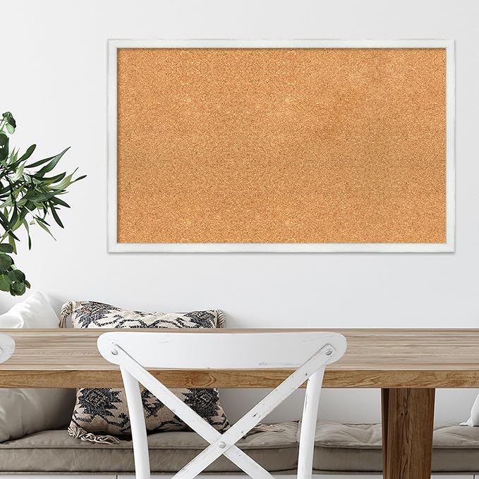 Amanti Art Natural Cork Board for Wall, 19x31 Vision Board with White Frame, Medium Corkboard Office Decor for Home Organization, Country Rustic Corkboard Pinboard to Display Items for Home