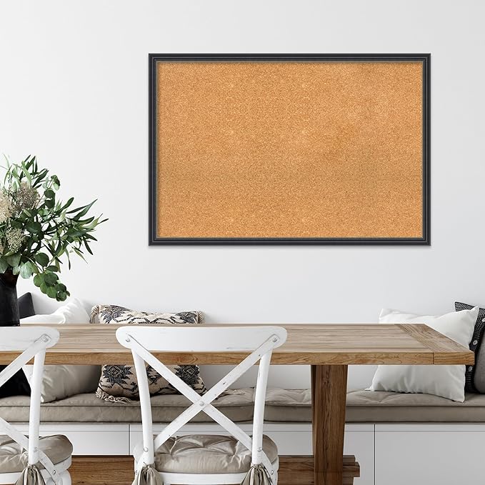 Amanti Art Natural Cork Board for Wall, 26x38 Vision Board with Black Wood Frame, Large Corkboard Office Decor for Home Organization, Traditional Corkboard Pinboard to display items for home