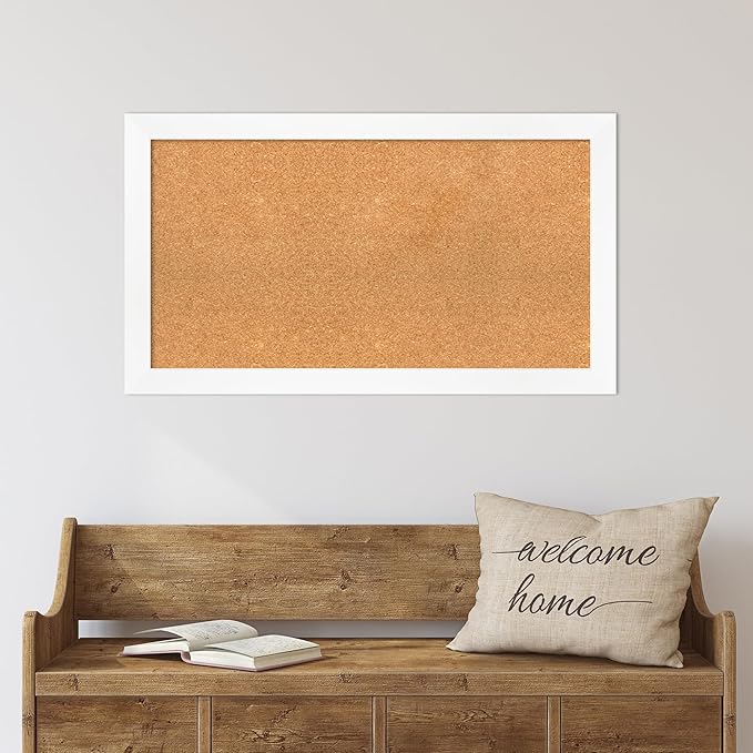 Amanti Art Natural Cork Board for Wall, 21x37 Vision Board with White Frame, Large Corkboard Office Decor for Home Organization, Modern Corkboard Pinboard to Display Items for Home Organization in
