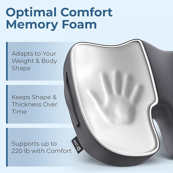 5 STARS UNITED Seat Cushion for Tailbone Pain Relief ā Memory Foam Lifting Pillow for Coccyx, Hip, Hemorrhoid, Sciatica & Post-Surgery Recovery ā Wheelchair, Car, Desk, Gaming & Office Chairs, D Gray