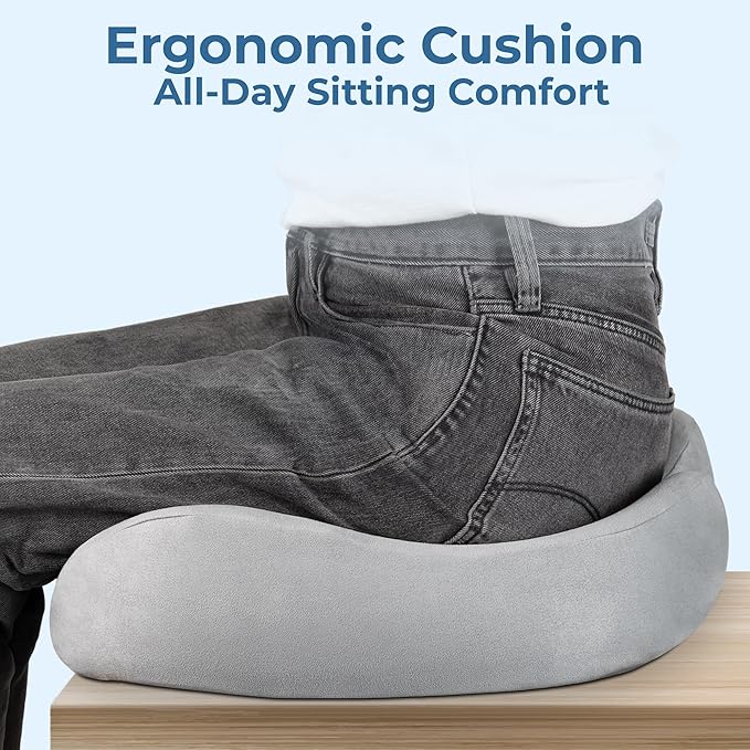 5 STARS UNITED Seat Cushion for Tailbone Pain Relief ā Large Memory Foam Lifting Pillow for Coccyx, Hip, Sciatica & Post-Surgery Recovery ā Wheelchair, Car, Desk, Gaming & Office Chairs, Light Gray