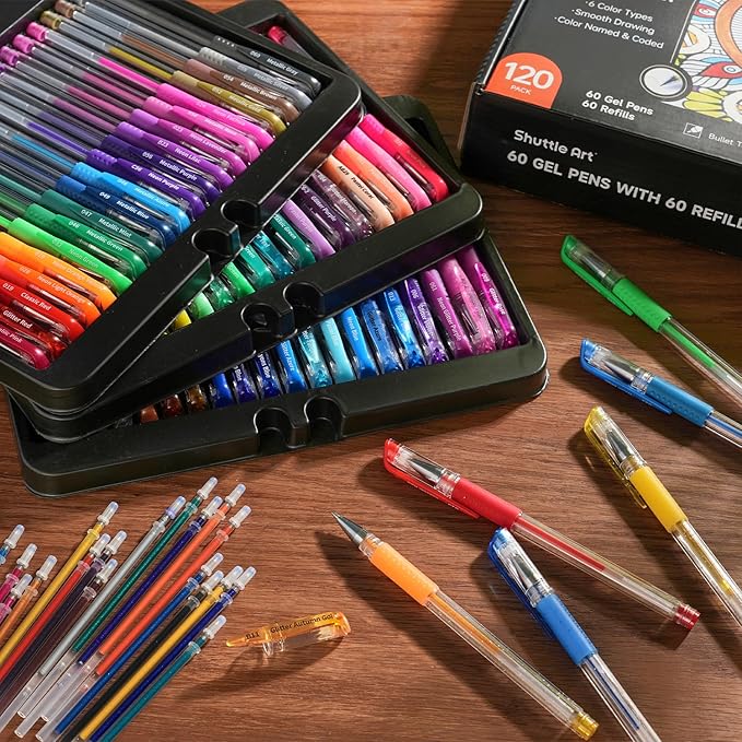 Shuttle Art Gel Pens, 120 Pack Gel Pen Set Packed in Sturdy Box, 60 Unique Colors with 60 Refills for Adults Coloring Books Drawing Doodling Crafts Scrapbooking Journaling