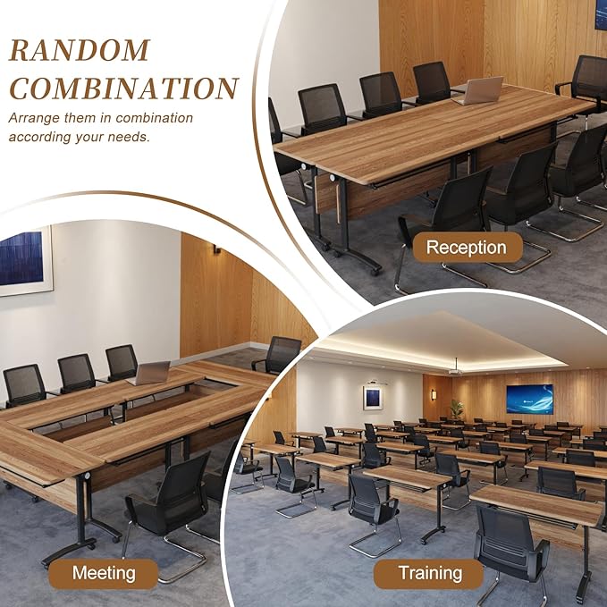 Folding Conference Room Table, Modern Conference Tables with Silent Wheels, Large Rectangular Mobile Training Tables for Office Classroom, Foldable Modular Boardroom Seminar Table (10pack L55.1in)