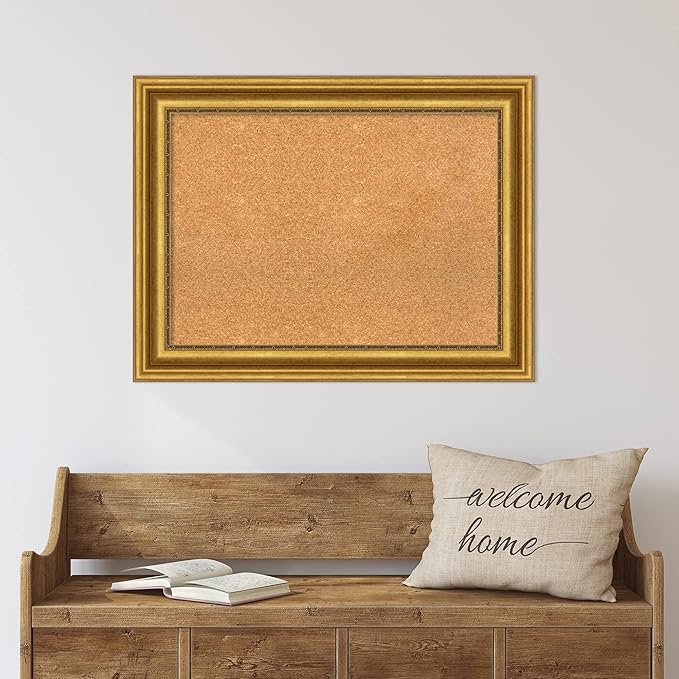 Amanti Art Natural Cork Board for Wall, 26x34 Vision Board with Gold Frame, Medium Corkboard Office Decor for Home Organization, Traditional Corkboard Pinboard to display items for home organization