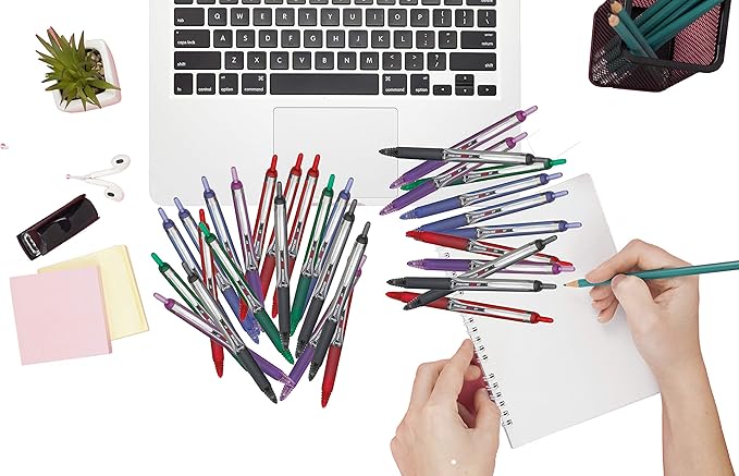 Precise V5 RT Retractable Rolling Ball Pens, Extra Fine Point (.5mm), Assorted Colors Black/Blue Ink, 4-pk; Premium Comfort Grip, Bundle with Plastic Reusable Pouch