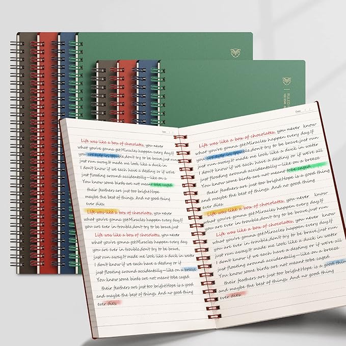 EMSHOI Lined Journal Spiral Notebook 7.48" x 10.15" - 3 Pack 480 Pages 100gsm Thick Paper, B5 Large Notebooks College Ruled, Plastic Hardcover Journals for Writing Women Men Work School Supplies