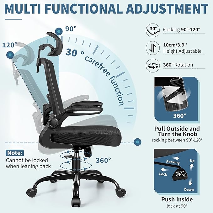 FelixKing Ergonomic Office Chair, Headrest Desk Chair with Adjustable Lumbar Support, Home Office Swivel Task Chair with High Back and Armrest, Adjustable Height Gaming Chair(Black)