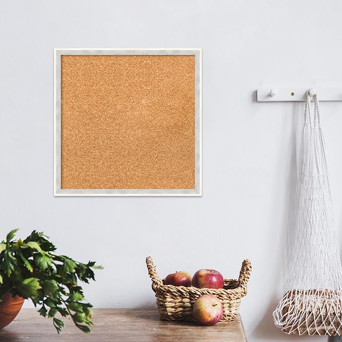 Amanti Art Natural Cork Board for Wall, 17x17 Vision Board with White Frame, Small Corkboard Office Decor for Home Organization, Modern Corkboard Pinboard to Display Items for Home Organization in