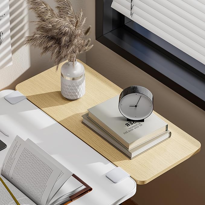 Desk Extender Tray, 28" x 12" Clamp On Desk Shelf, Desk Extension with Laptop Holder, Table Desk Arm Rest, Clamp On Keyboard Tray for Office and Home, Workstation Organizer, Large, Wood