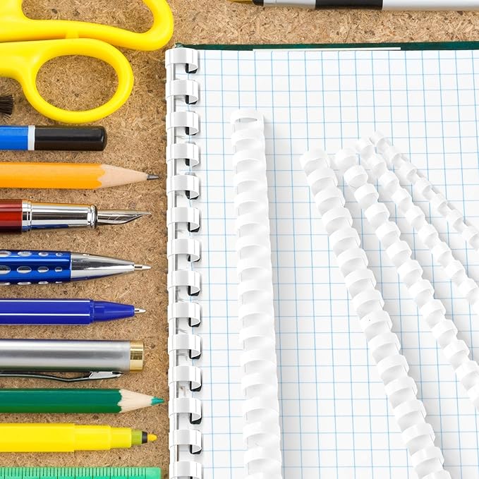 Yunsailing 150 Pack Plastic Binding Combs Plastic Binder Comb Ring 19 Ring Binding Spines Letter Size Spiral coils for Notebook Calendar(1/4 5/16 3/8 1/2 5/8 3/4 in,White)