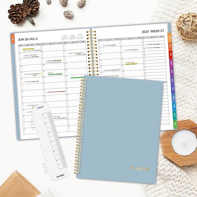 SUNEE 2025-2026 Appointment Book, Quarter-Hourly, Weekly & Monthly - from July 2025 to June 2026, 8.5"x11" Academic Planner, Flexible Cover, Note Pages, Pockets, Bookmark, Spiral Binding, Blue