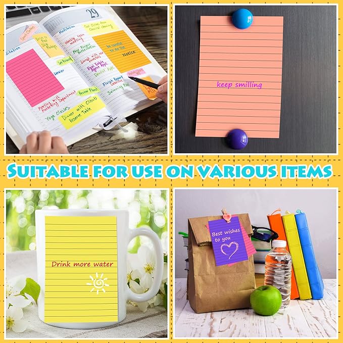 Yexiya 64 Pcs Lined Sticky Notes Self Stick Notes with Lines Bright Assorted Colors Sticky Pad for Home Office Products Post Memos, 1920 Sheets(4 x 6 Inch,Classic Color)