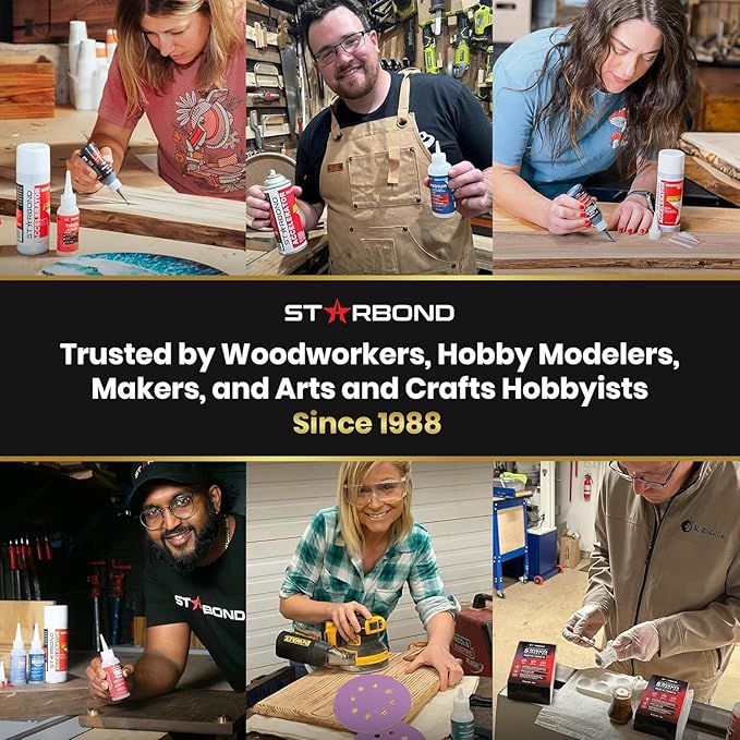 STARBOND Premium Grade Cyanoacrylate (CA) Super Glue, Black (2 oz) and Brown (2 oz) Medium-Thick Viscosity Knot Filler and Aerosol Accelerator (6 oz) Bundle for Woodworking, Woodturning, Carpentry