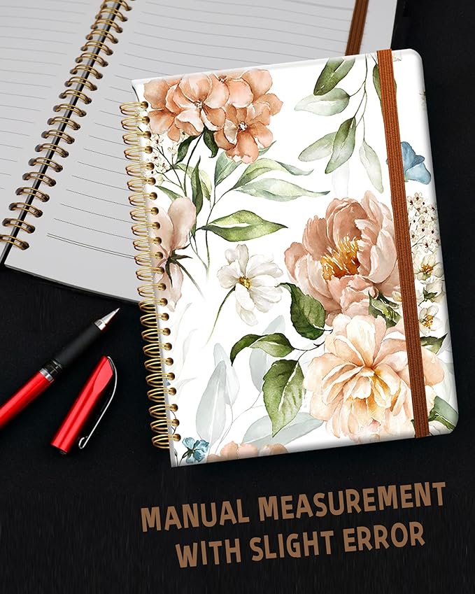 Ruled Spiral Writing Notebook,A5 Hardcover Lined College Journal for Women Lady Girl,Watercolor Floral Strong Twin-Wire Binding with Premium Paper,8.4" X 6",Perfect for School,Office,Home Gifts(Pink