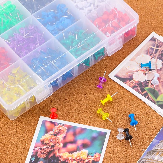 Yalis Push Pins Color Thumb Tacks 600-Count Standard Pins Steel Point and Colored Plastic Head, 12 Assorted Colors