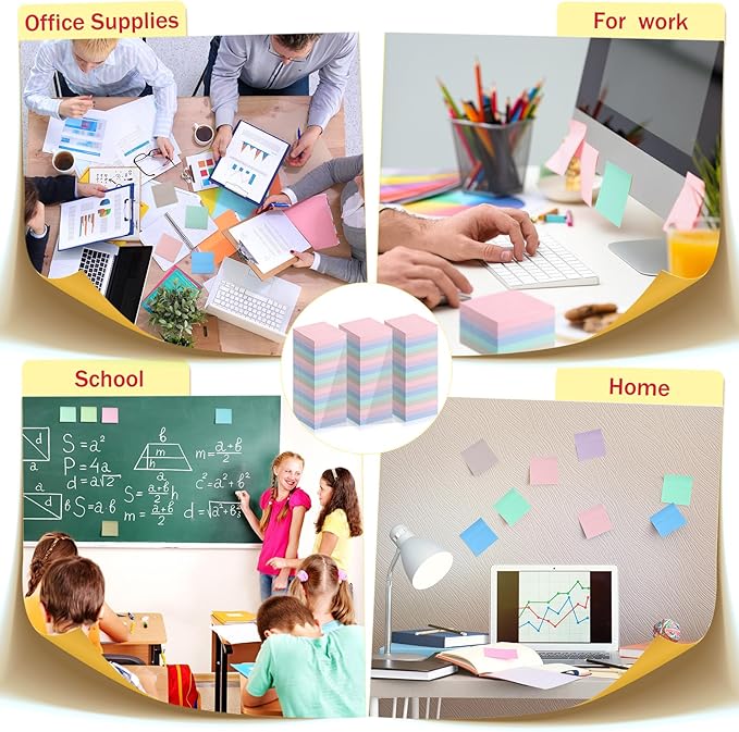 Fainne 120 Pack Sticky Notes Bulk Back to School Supplies Self Stick Note Pads Paper Memo for Office First Day of School Student Teacher Essentials (3x3 Inch,Cute Color)