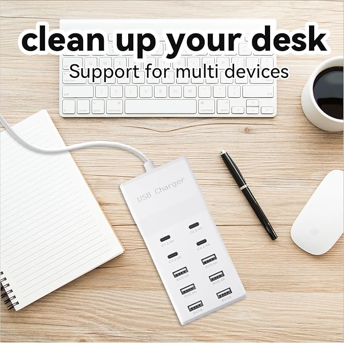 USB Charging Station, 10 Ports Family-Sized USB C Charger Block,USB Power Strip for Smart Phone Tablet Laptop Computer(2 Pcs)