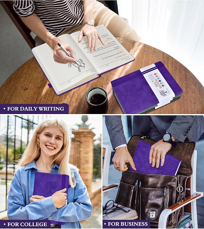 A4 Lined Journal Notebook,365 Page Large Leather Journals for Writing Women Men,Hardcover Notebook with 100Gsm Thick Pages for Travel,Work,School,College Ruled, Daily Diary (8.5" x 11.4")