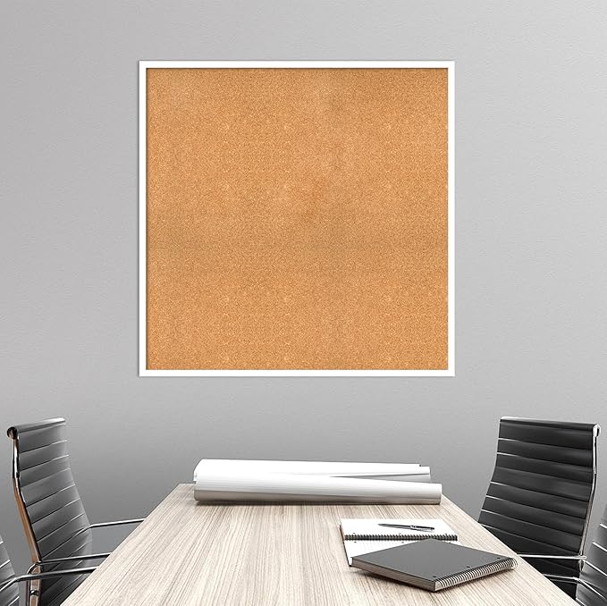 Amanti Art Natural Cork Board for Wall, 37x37 Vision Board with White Frame, Oversize Corkboard Office Decor for Home Organization, Modern Corkboard Pinboard to Display Items for Home Organization in