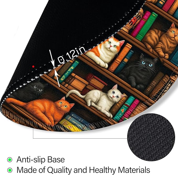 Cats and Bookshelf Mouse Pad, Small Round Mouse Pads for Desk, Mini Travel Mousepad for Wireless Computer Laptop, Office Desk Accessories, 8.6 x 8.6 inch