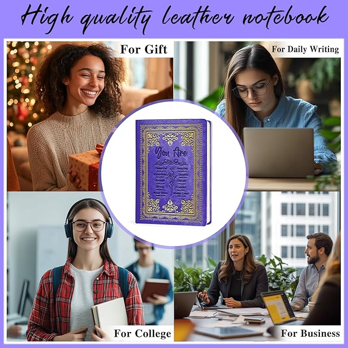 Purple A5 Lined Leather Journal Notebook,Inspirational Christian Gifts Hardcover Executive Notebooks for Men Women,200 Pages 100 Gsm Thick Ruled Paper Daily Diary for School,Family ,Friends,Work (You Beautiful Purple)