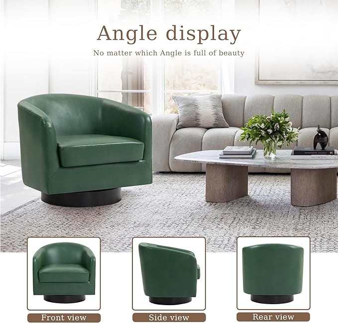 UIXE Faux Leather Swivel Accent Chairs Set of 2, Modern Upholstered Barrel Chairs for Living Room, Comfy Round Armchair Single Sofa Bedroom Reading Seat - 31" W, Green