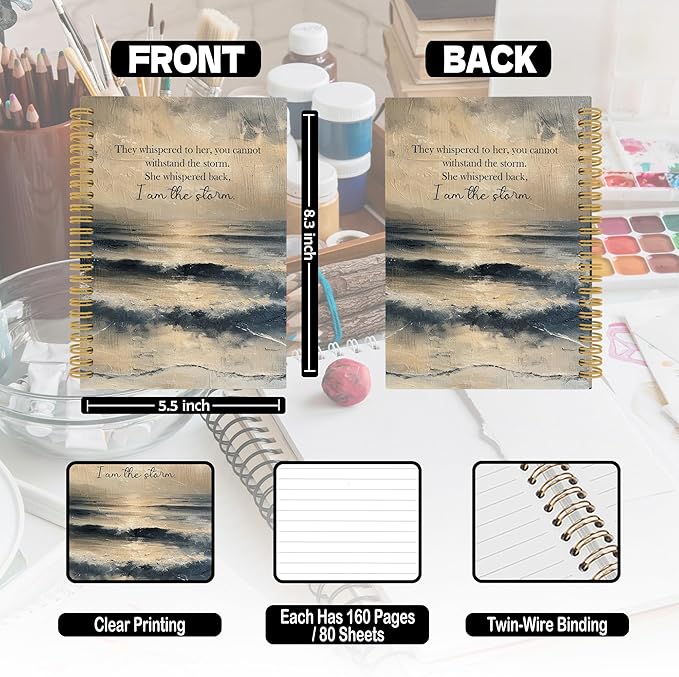 Inspirational Beach Spiral Notebook, Motivational Ocean Journaling Notebooks for Note Taking, Motivational Hardcover Journals for Women 160 Pages 5.5x8.3 Inch, Inspirational Empowerment Gifts