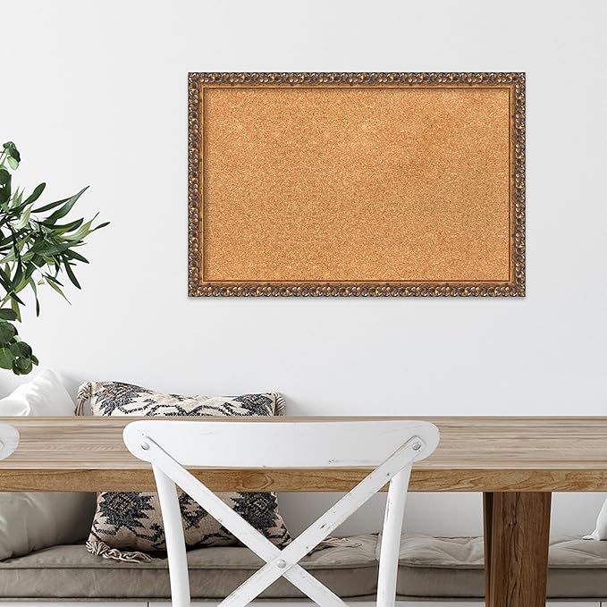 Amanti Art Natural Cork Board for Wall, 16x24 Vision Board with Bronze Frame, Small Corkboard Office Decor for Home Organization, Traditional Corkboard Pinboard to Display Items for Home Organization