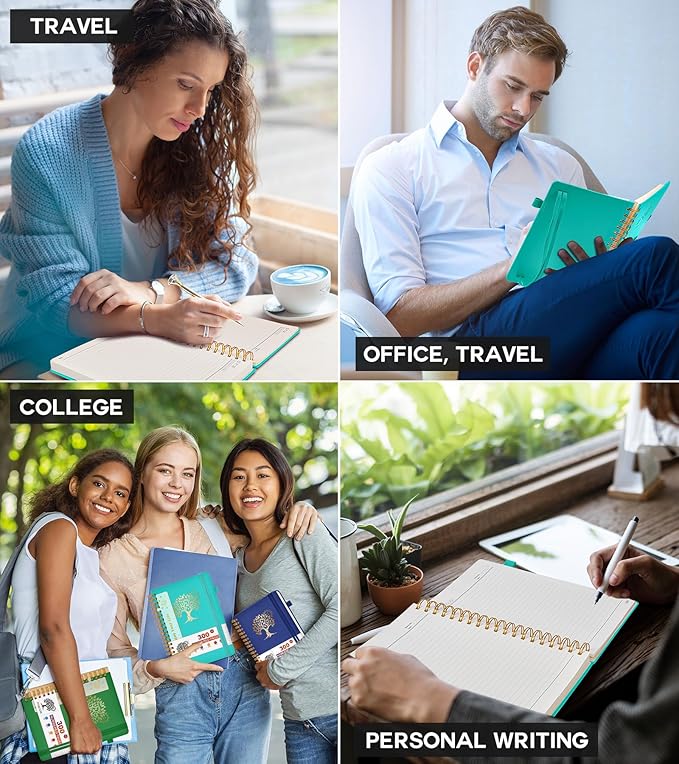 Large Spiral Notebook Journal for Women Men - 300 Numbered Lined Pages, College Ruled,B5 Hardcover Spiral Bound Notebook for School, Work, Note Taking, Writing, Leather Spiral Journal 7"x10"