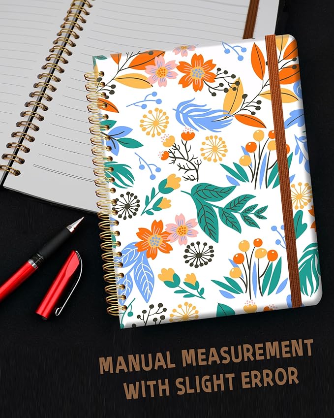 Ruled Spiral Writing Notebook,A5 Hardcover Lined College Journal for Women Lady,Fashion Puppy Watercolor Strong Twin-Wire Binding with Premium Paper,8.4" X 6",Perfect for School,Office,Home Gifts(Colorful Field Floral)
