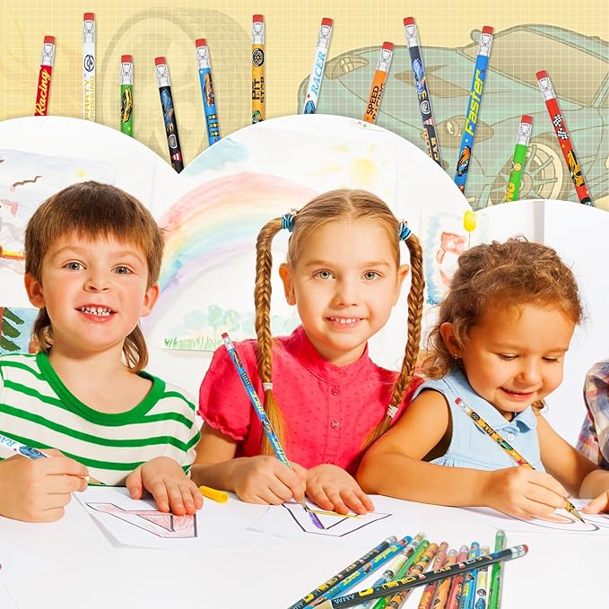 Cinrobiye 100 PCS Racing Car Pencils Race Cars Stationery Pencils Bulk with Eraser for Car Themed Birthday Party Favors Supplies School Classroom Office Giveaways Prizes Carnival Prize Game Gifts