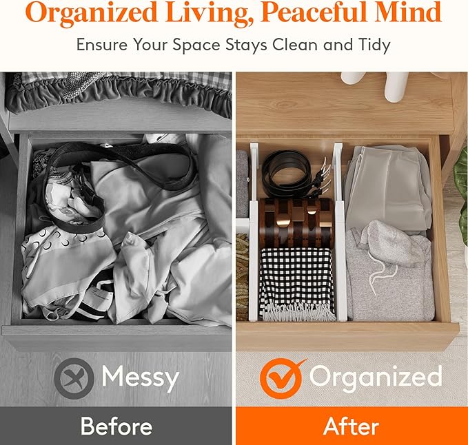 Lifewit 4 Pack Drawer Dividers Plastic 6" High, 13.5-22" Adjustable Drawer Organizers for Clothes, Expandable Dresser Separators in Bedroom/Bathroom/Kitchen/Fridge/Office Organization and Storage