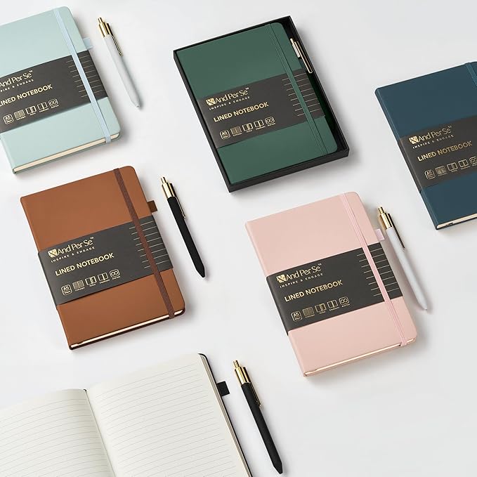 A5 Lined Leather Journal and Pen Set for Women&Men, Gift Box Included, Hardcover Notebook with 160 Pages 100GSM Thick Paper, for Work, Business, School or Home Writing(Brown)