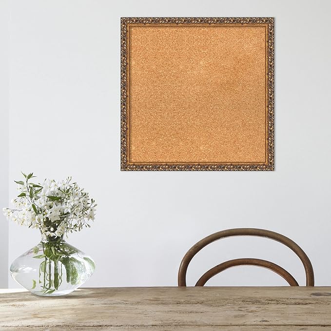 Amanti Art Natural Cork Board for Wall, 20x20 Vision Board with Bronze Frame, Small Corkboard Office Decor for Home Organization, Traditional Corkboard Pinboard to Display Items for Home Organization
