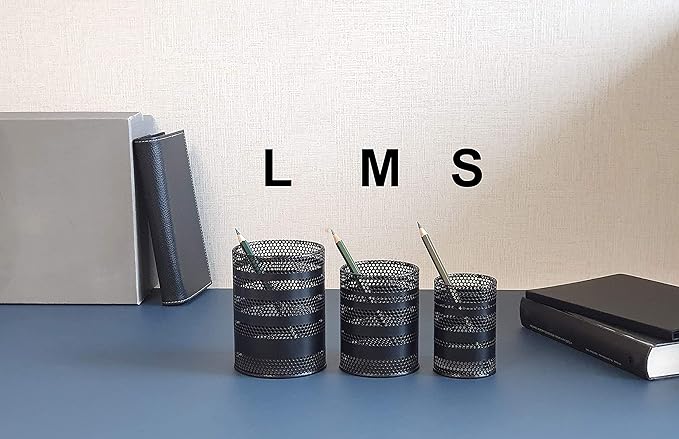 Metal Mesh Pen Pencil Cup Holder Stand Office Desk Organizer Stationery Caddy Makeup Brush Holder, Black (Large)