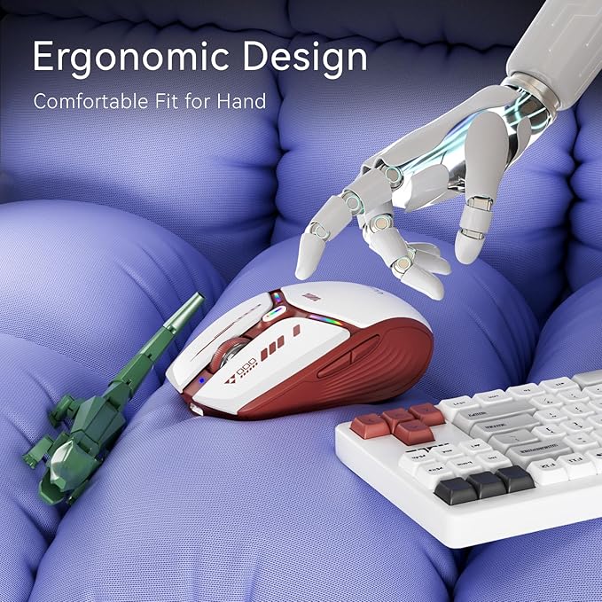 Uciefy V19 Wireless Mouse, 2.4GHz Rechargeable Mouse LED with Battery Indicator, Magnetic Computer Mice with USB Receiver & Type-C Adapter for Laptop/PC/Mac/Chromebook-Red