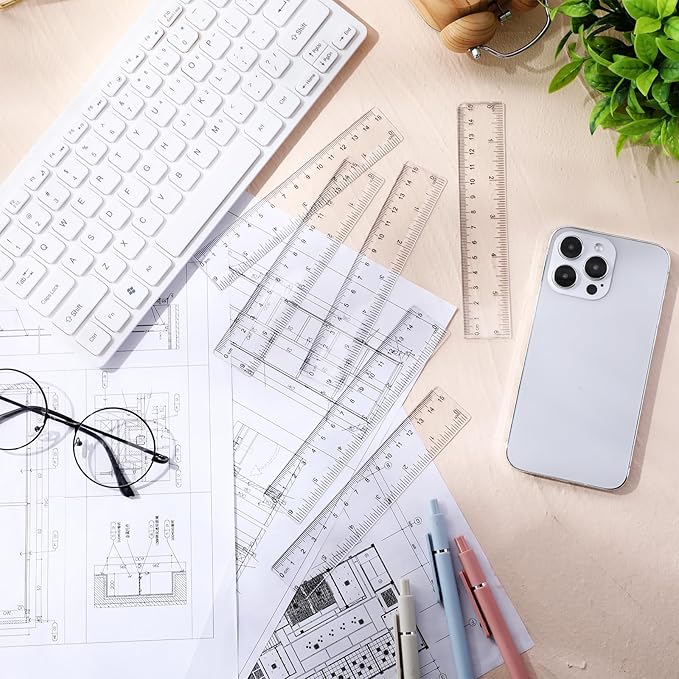 Zonon 6 Pcs 6 Inch Ruler Bulk Clear Plastic Flexible Straight Metric Rulers with Centimeters and Inches Drafting Measuring Tool for Classroom School Students Education