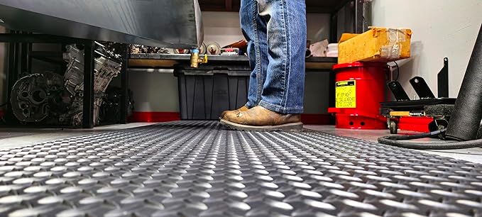 Rhino Mats, American Classic Diamond Anti-Fatigue Mats, Industrial Ergonomic Comfort Standing Mat for Work, Home, Garage, Office, Kitchen or Anywhere (Black 9/16" Thick, 4 FT. x 8 FT.)