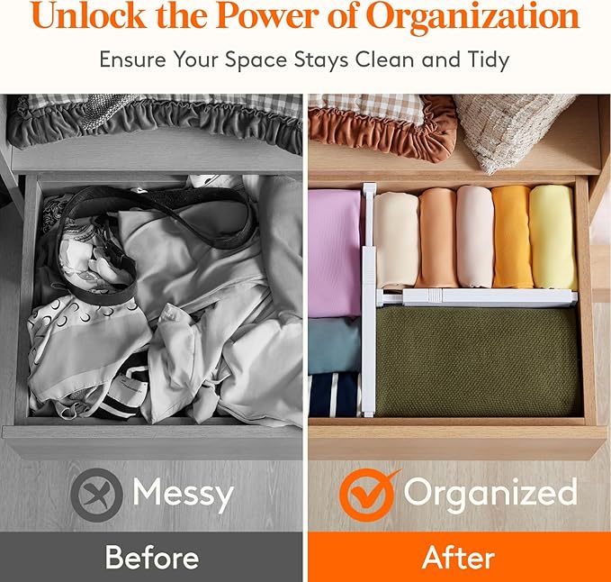 Lifewit 14 Pack Drawer Dividers 4" High, 11-17" Adjustable Drawer Organizers for Clothes, Expandable Dresser Separators in Bedroom/Bathroom/Kitchen/Fridge/Office Organization and Storage, White