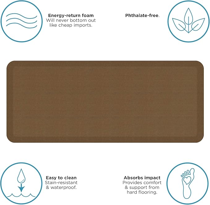 NewLife by GelPro Anti-Fatigue Designer Comfort Kitchen Floor Mat, 20" x48”, Grasscloth Khaki Stain Resistant Surface with 3/4” Thick Ergo-Foam Core for Health and Wellness