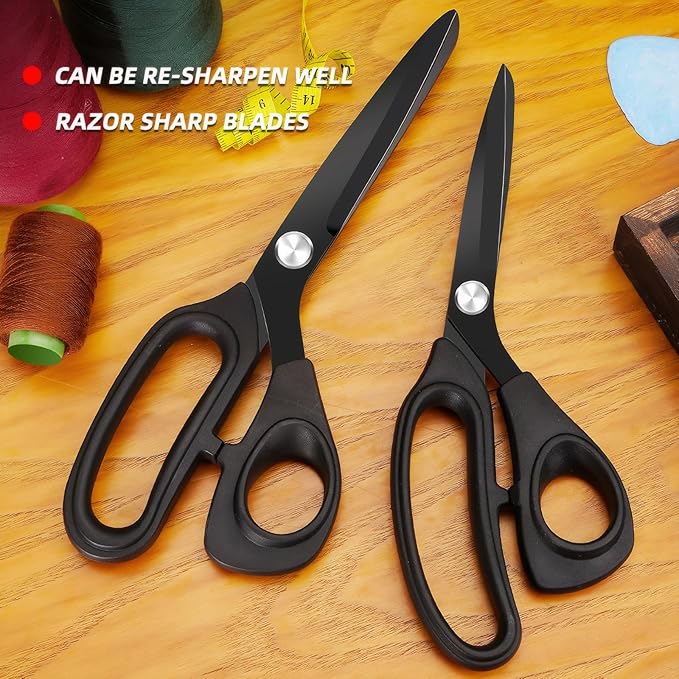 Jasni Scissors Set of 3 black titanium non stick blade anti rust Ergonomic Lightweight Soft Rubber Grip tailor scissors office student scissors for School, Office and Family Daily Use 10''/9''/6.5"