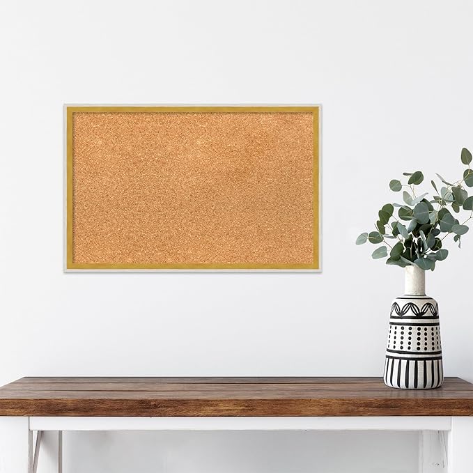 Amanti Art Natural Cork Board for Wall, 15x23 Vision Board with White Frame, Small Corkboard Office Decor for Home Organization, Modern Corkboard Pinboard to Display Items for Home Organization in